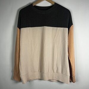 Boutique Top Women Small Colorblock Long Sleeve Blouse Crewneck Pullover Stretch